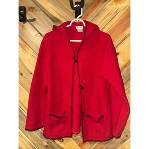 Vintage Pierre Cardin Women’s Wool SweaterJacket W/Hood-Red-Small-Toggle Closure